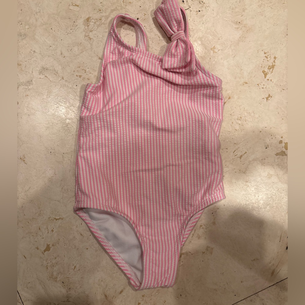 Cat & Jack Pink and White Striped Swimsuit with Side Knot Detail